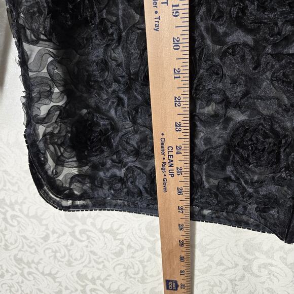 Caroline Rose Sheer Cardigan Jacket sz M Black Beaded Trim - Picture 11 of 13
